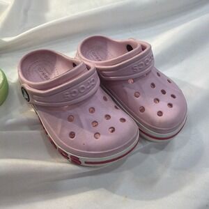 Used Kids Crocband Crocs Kids Size 9 Pink, Sandals 9/10